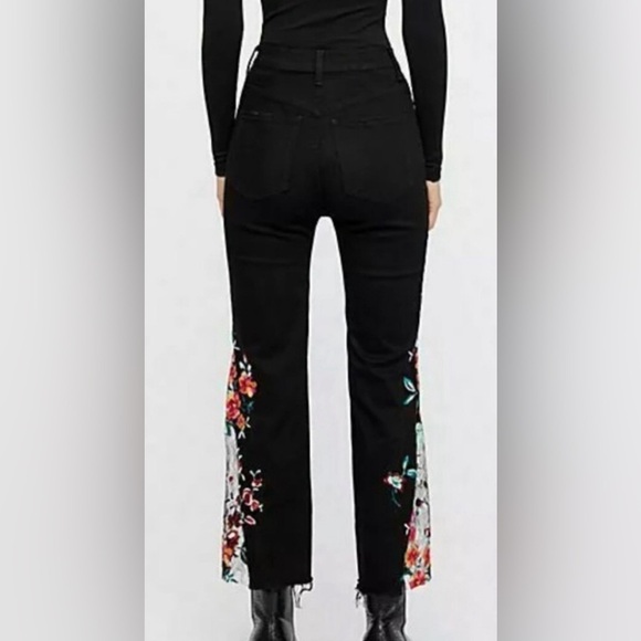 We The Free People JEANS NIGHT SHADE BLACK FLORAL EMBROIDERED Flare WESTERN 26 - Picture 3 of 6